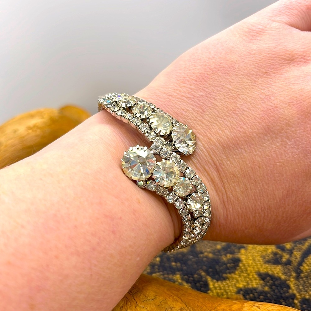 Hinged Clamp Graduated Rhinestone Vintage Bracelet Duo